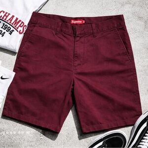 Supreme Burgundy Chino Shorts Size 32 Skate Streetwear Logo Red Tab